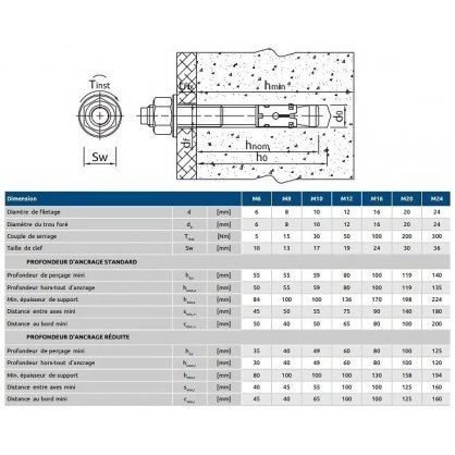 Goujons métalliques R-XPT 8x75 mm dimensions