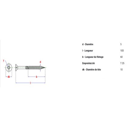 Vis construction bois  5x100 mm Torx 25