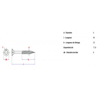 Vis  bois  4 x 40 mm Torx 20