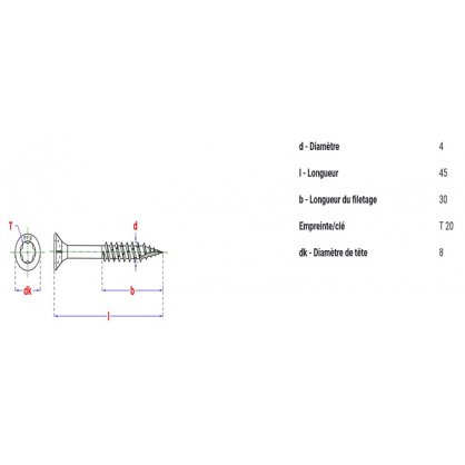 200 Vis  bois  4 x 45 mm Torx 20