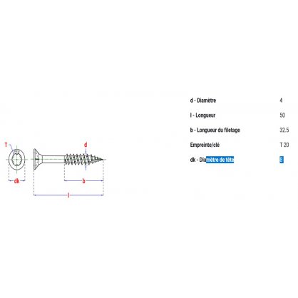 Vis  panneaux bois  4x50 mm Torx 20