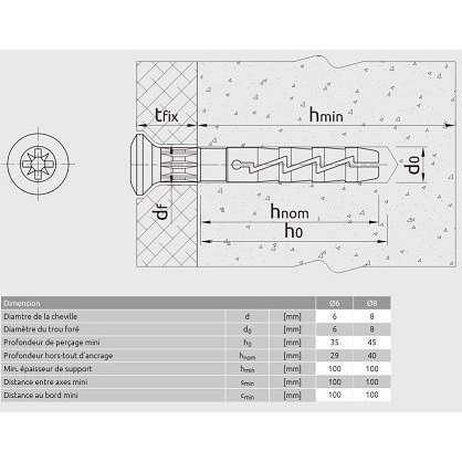 Chevilles  frapper 8 x 120 mm 