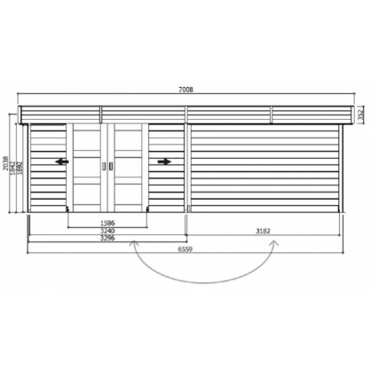 Abri en bois S8387 ARHUS 7,96m - 3296+326300x2416 cm