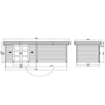 Abri en bois S8387 ARHUS 7,96m - 3296+326300x2416 cm