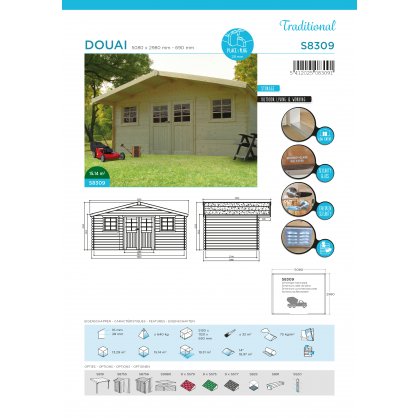 Abri de jardin 28 mm DOUAI 15,14 m S8309 - 508 x 298 cm