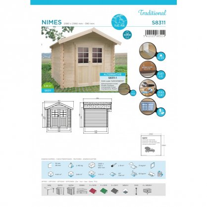 Abri de jardin trait NIMES 238 x 238 cm - 5,66 m