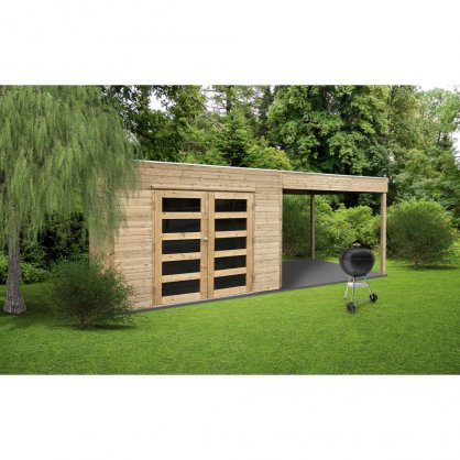 Abri de jardin trait SALERNO 2998 + 2939x1998 mm - toit plat