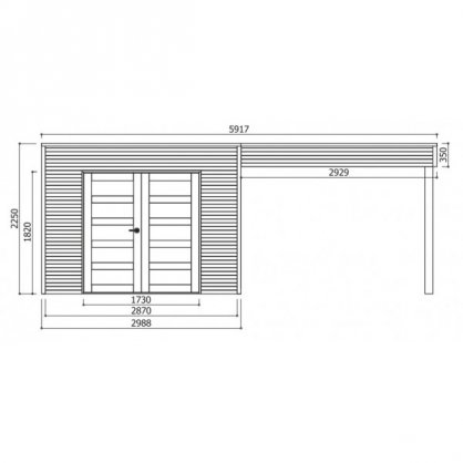 Abri de jardin trait 6 m SALERNO 299 + 293x199 cm - toit plat