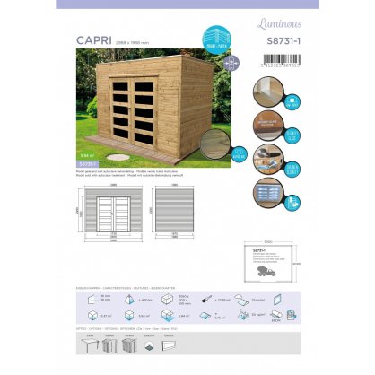 Abri jardin autoclave 6 m CAPRI - toit plat