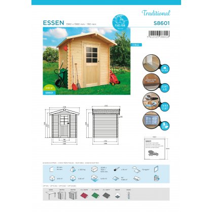 Abri de jardin bois 19 mm ESSEN 198x198 cm 3,92m 