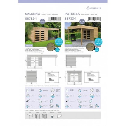 Abri jardin bois trait POTENZA 2970 + 2988x1998 mm - toit plat