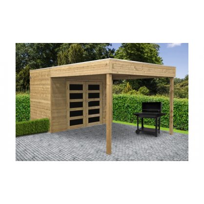 Abri jardin bois trait POTENZA 2970 + 2988x1998 mm - toit plat