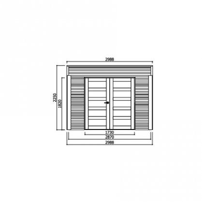 Abri jardin bois trait POTENZA 2970 + 2988x1998 mm - toit plat