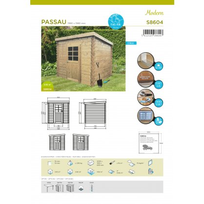 Abri jardin PASSAU 198 x 198 cm toit plat - 3,92 m - S8604