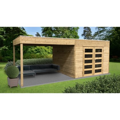 Abri jardin trait 19 mm TARENTO 2988 + 2929 x 2908 mm  avec pergola 