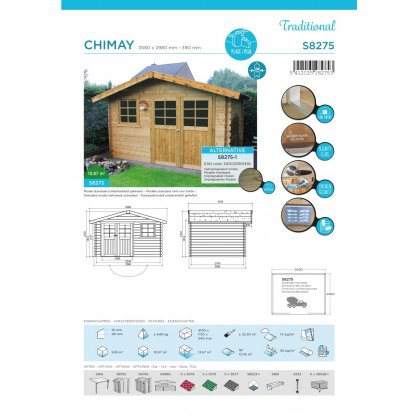 Abri de jardin trait 28mm Chimay 358 x 298cm 10,67 m