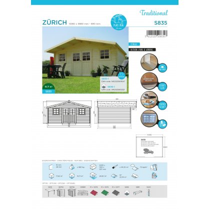 Chalet de jardin 28mm ZURICH 508 x 388 cm - 19,71m 