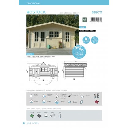 Chalet bois 40 mm ROSTOCK 22,04 m 568x388 cm - S8970