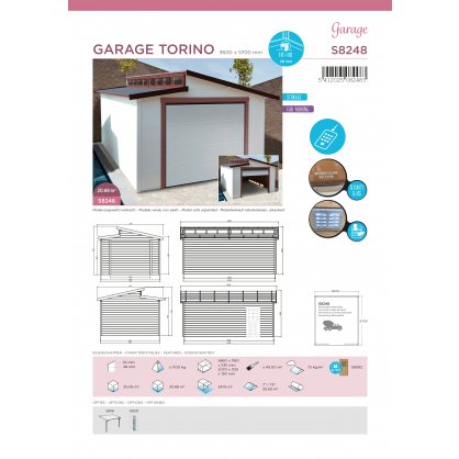 Garage bois Torino 20,88 m - porte motorise - 570 x 360 cm