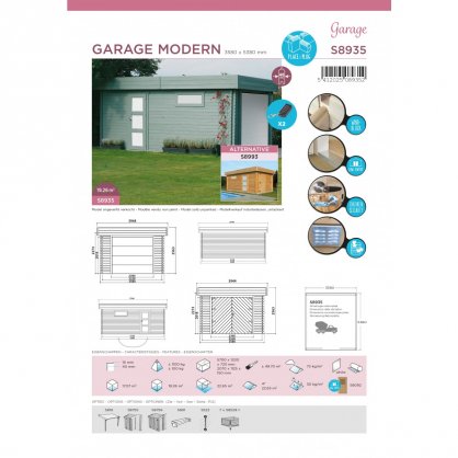 Garage 40 mm Modern 19,26 m - porte motorise - 358 x 538 cm