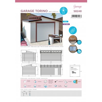 Garage bois 28 mm Torino 20,88 m - 570 x 360 cm - S8241