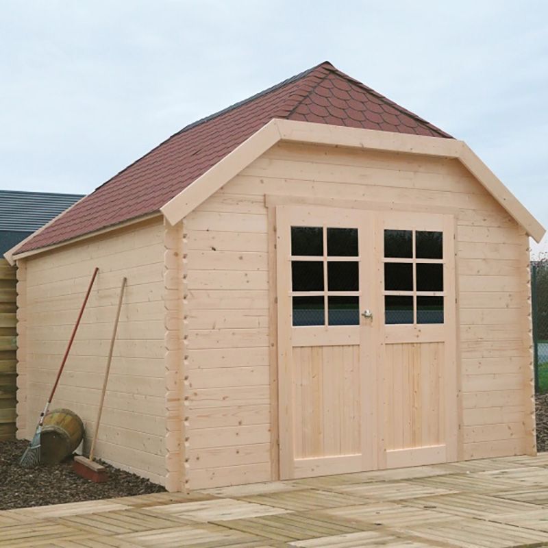 Chalet de jardin bois Limerick 28 mm avec double porte semi-vitrée, dimensions 298x388 cm