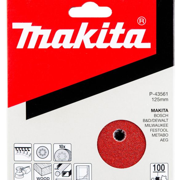 10 Disques abrasifs velcro Ø 125 mm - Grain 100 - 8 trous (bois/métal) | Makita P-43561