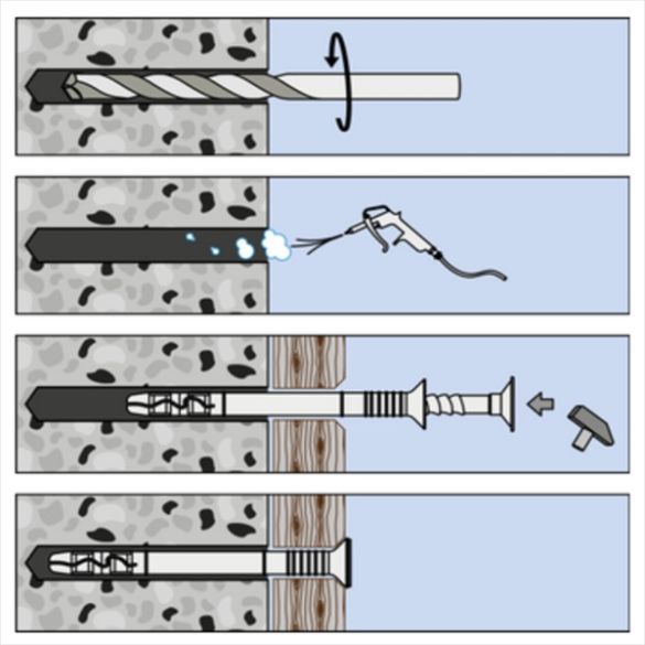 100 Chevilles à frapper Ø8 x 60 mm - Nylon tête fraisée - Clou en acier zingué