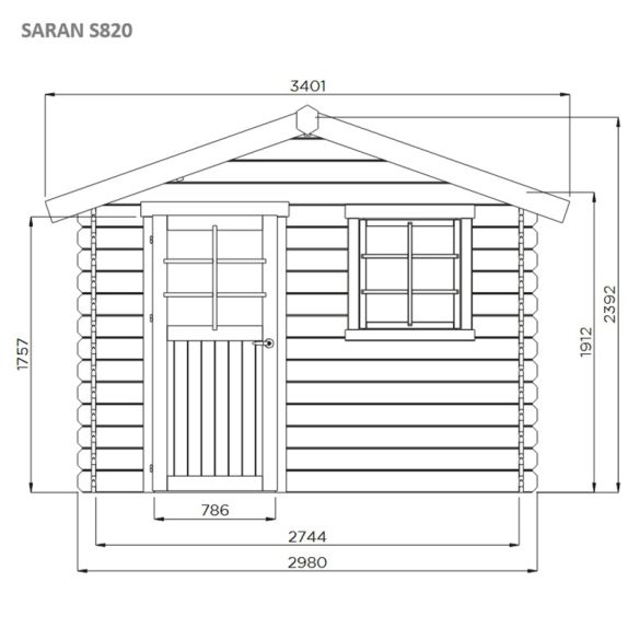 Abri de jardin  298 x 198 cm SARAN - 5,90 m² – Bois autoclave 28 mm  - S820-1