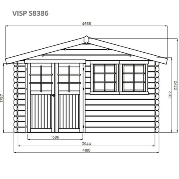 Abri de jardin en sapin brut 28 mm VISP 418x388 cm - 16,22 m² - S8386 SOLID