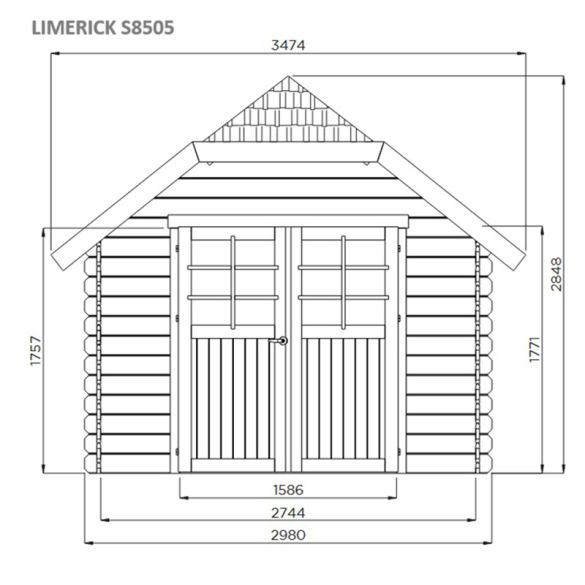 Chalet bois traité autoclave 28 mm LIMERICK 298 x 388 cm 11,56m² - S8505-1 SOLID