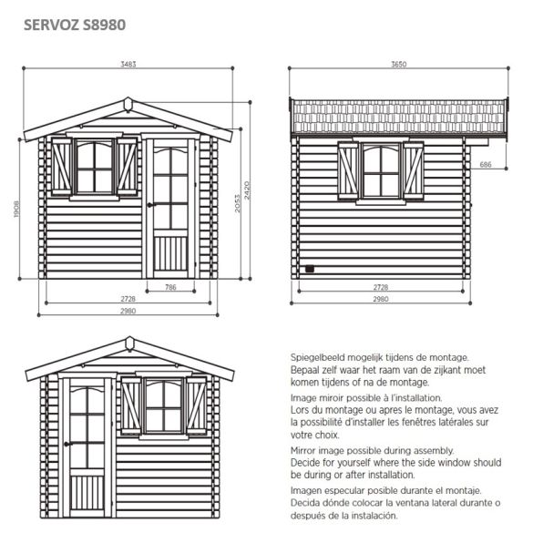 Chalet de jardin en Pin du Nord 40 mm SERVOZ 298x298 cm - 8,88 m² - S8980