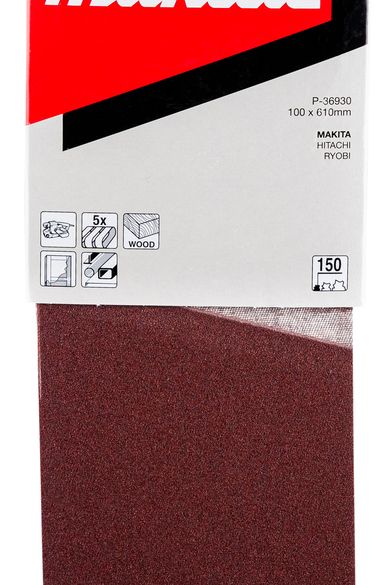Bandes abrasives 100x610 mm grain 150 - bois et métal (x5) | MAKITA P-36930