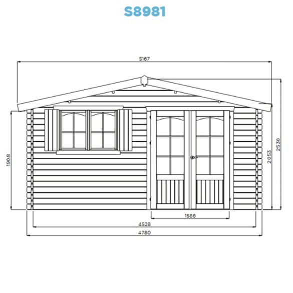 Chalet de jardin bois 40 mm CHAMBERY 478 x 418 cm + auvent 99 cm - 19,98 m² - S8981
