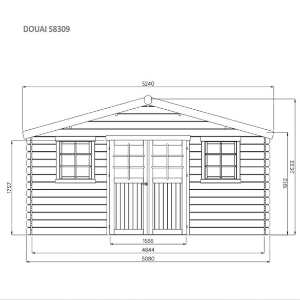 Chalet jardin en bois brut 28 mm DOUAI 508x298 cm - 15,14 m² - S8309 SOLID