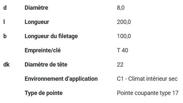 50 Vis à bois de construction TK Ø 8x200 mm - Torx 40 - Tête bombée