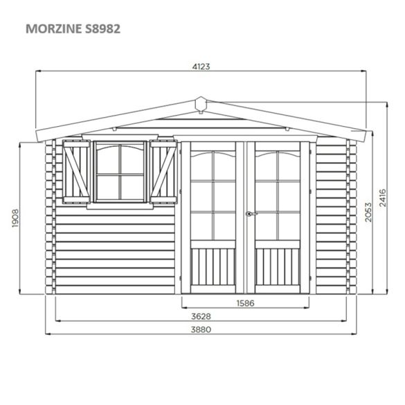 Abri jardin en sapin 40 mm MORZINE 388x328 cm - 12,73 m² - S8982 SOLID