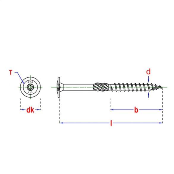 50 Vis à bois de construction TK Ø 8x200 mm - Torx 40 - Tête bombée