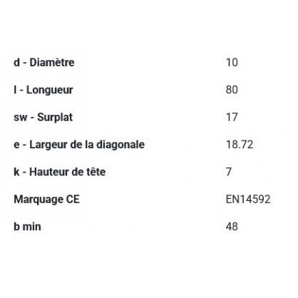 Tirefond acier inox A2 Ø10x80 mm DIN 571 - Boîte 50 pièces