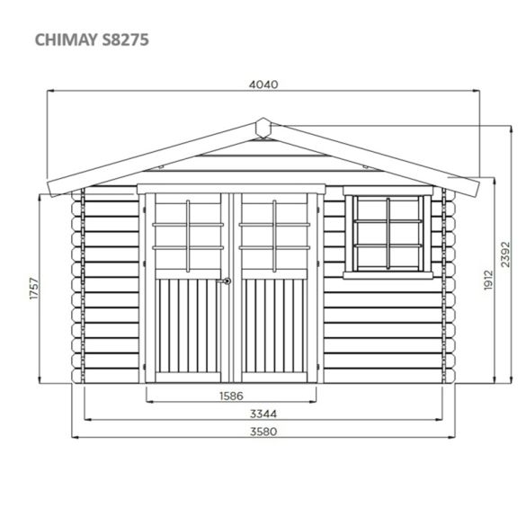 Abri de jardin en sapin brut 28mm CHIMAY 358x298 cm - 10,67 m² - S8275
