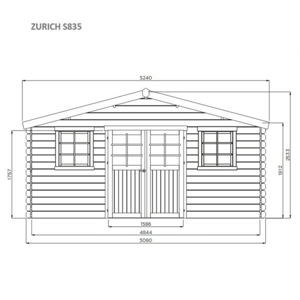 Chalet de jardin traité 28mm ZURICH 508x388 cm - 19,71m² - S835-1 SOLID