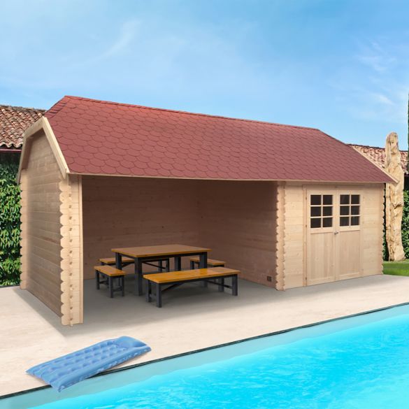 Abri bois 28 mm YORK 298x298 cm + Terrasse couverte 364 cm - S8509