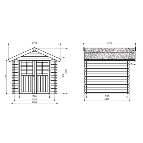 Abri de jardin en bois brut NIMES 238 x 238 cm - 5,66 m² - S8311 SOLID