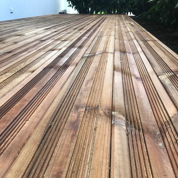 Lame de terrasse en pin du nord strié Classe 4 marron L.5,40 m - 145x27 mm