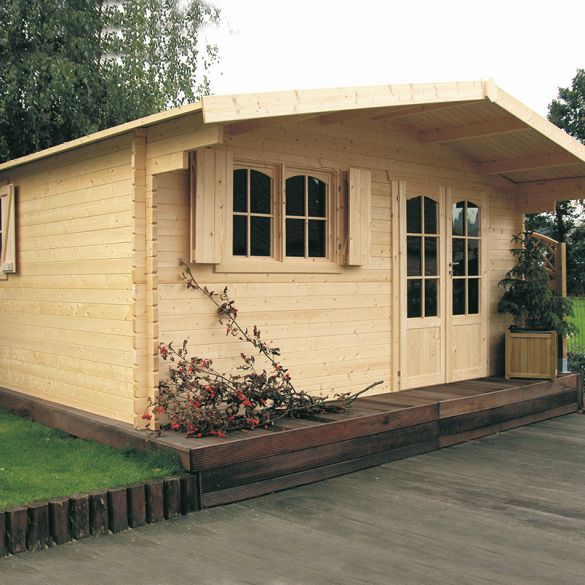 Chalet de jardin bois 40 mm CHAMBERY 478 x 418 cm + auvent 99 cm - 19,98 m² - S8981