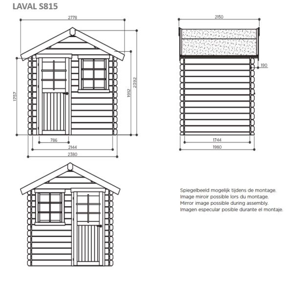 Abri de jardin en bois 28 mm LAVAL 238x198 cm - 4,71 m²