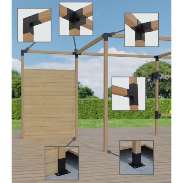 Connecteur 3 directions - 92x185x182 mm - pour poteaux bois 90x90 mm