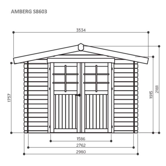 Abri de jardin en épicéa brut 19 mm  AMBERG 7,39 m² - 298x248 cm - S8603