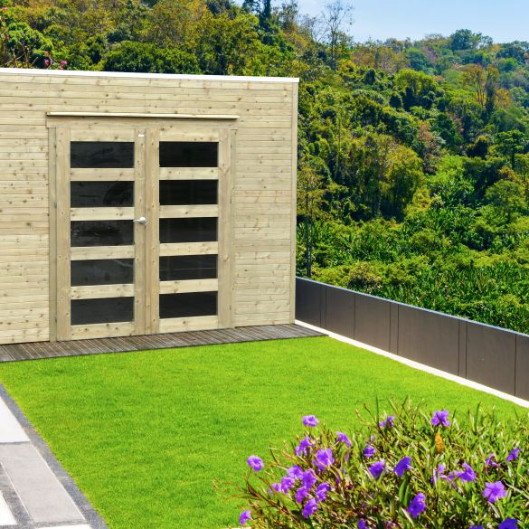 Abri de jardin en bois traité BARI 19 mm – 8,69 m² - toit plat - S8741-1 SOLID