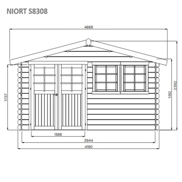 Abri jardin en Sapin du Nord 28 mm NIORT 418 x 298 cm - 12,46m² - S8308